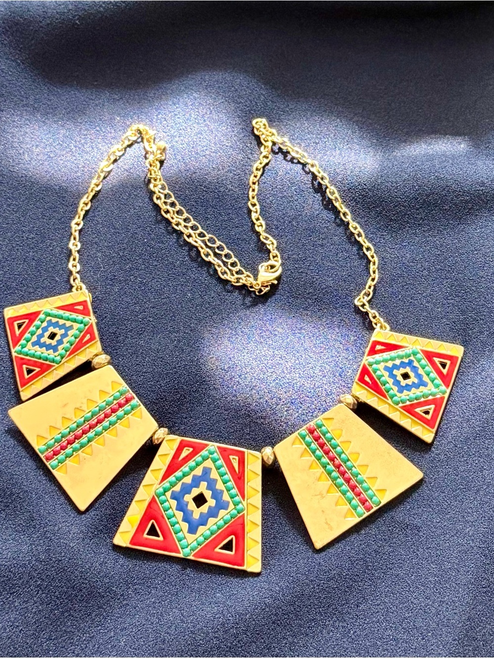 Vintage Gold-Tone Southwestern Necklace in Red, Green & Blue